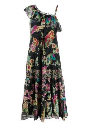 RED Valentino one shoulder bird print dress - Black