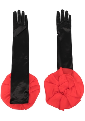 Parlor floral-appliqué satin gloves - Black