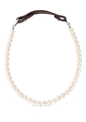 OBSIDIAN pearl leather necklace - White