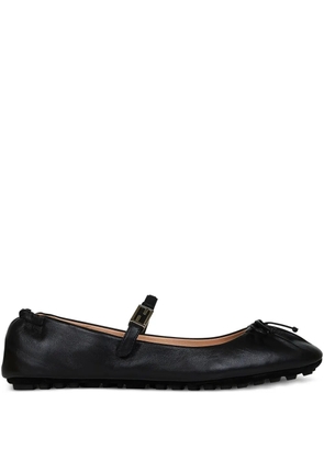 FENDI FF-logo buckle bow-detail ballet flats - Black
