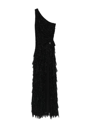 NISSA embellished ruffled asymmetric evening dress - Black