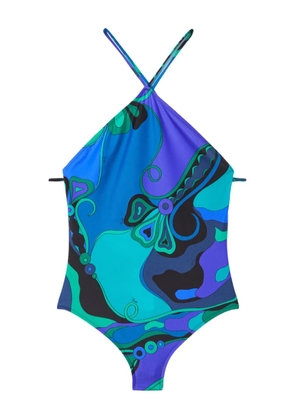 PUCCI Orchidee halterneck swimsuit - Blue