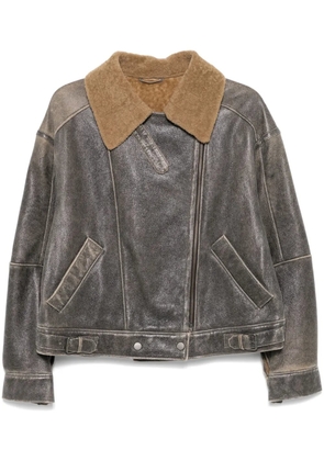 Manokhi shearling-collar leather jacket - Black