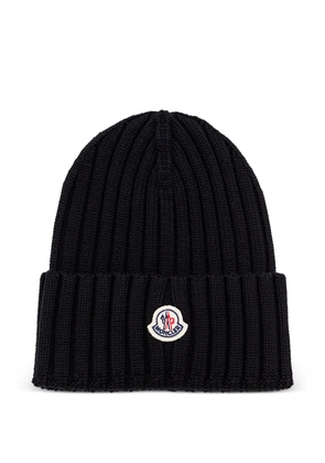 Moncler ribbed logo embroidered beanie - Black