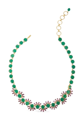 Bounkit Jewelry onyx crystal flower necklace - Gold