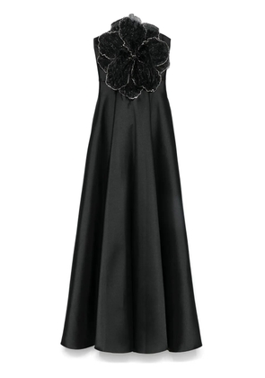 NISSA floral-appliqué maxi dress - Black