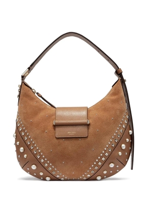 Jimmy Choo small Bar Hobo studded-embelishment shoulder bag - Brown