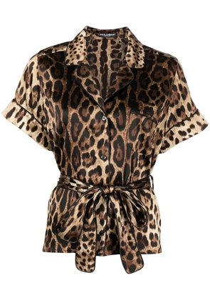 Dolce & Gabbana leopard-print belted silk shirt - Brown