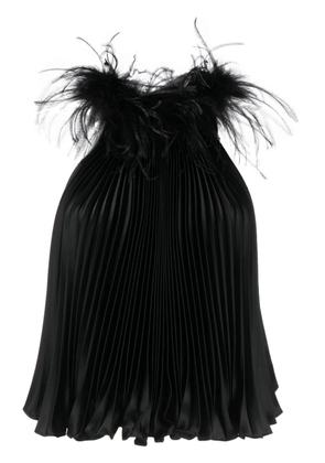 STYLAND feathered-collar pleated top - Black
