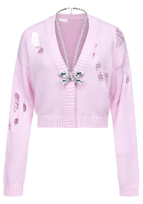 AREA butterfly-embellished organic cotton-blend cardigan - Pink