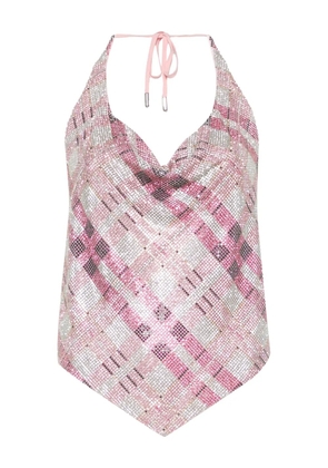 Self-Portrait crystal-embellished halter top - Pink