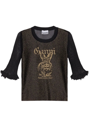 GANNI logo-jacquard T-shirt - Black