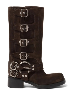 Miu Miu buckle-detail block-heel boots - Brown