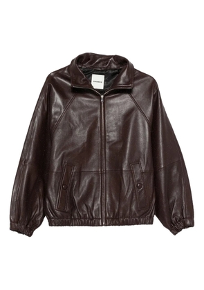 SANDRO zip lambskin leather jacket - Brown