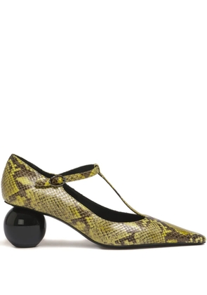 Marni 60mm python-print T-bar pumps - 00V07 Lightlime