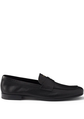 Prada leather band logo loafers - Black
