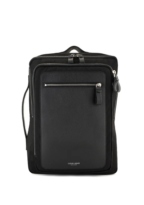 Giorgio Armani logo-stamp partitioned backpack - Black