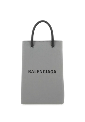 Balenciaga logo-print leather phone case - Grey