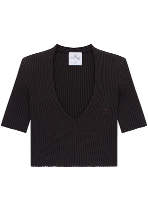 Courrèges ribbed knit V-neck top - Brown
