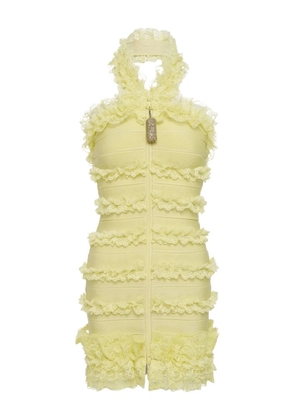Self-Portrait ruffled zip mini dress - Yellow