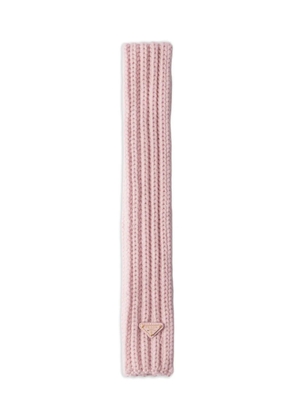 Prada enameled triangle-logo knit scarf - Pink