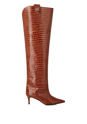 Philipp Plein 55mm crocodile-print over-the-knee boots - Brown