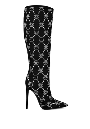 Philipp Plein 120mm monogram-pattern satin boots - Black