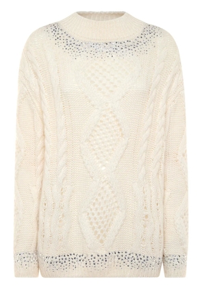 Philipp Plein rhinestone-embellished cable-knit sweater - Neutrals