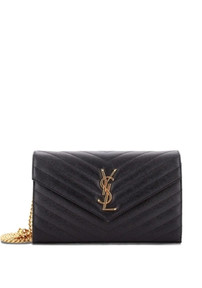 Saint Laurent Pre-Owned Classic Monogram Wallet on Chain Matelasse Chevron Leather Medium crossbody bag - Black