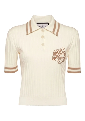 Philipp Plein logo-embroidered polo top - White