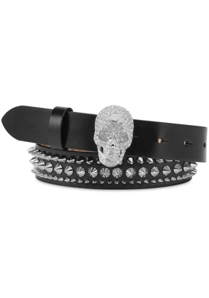 Philipp Plein skull buckle leather belt - Black
