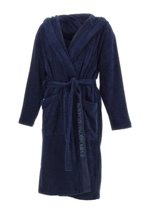 Emporio Armani hooded jacquard-logo bathrobe - Blue