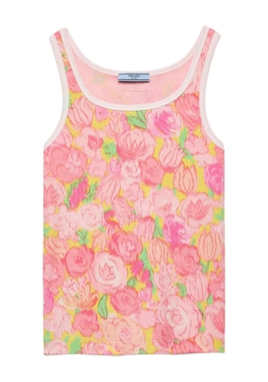 Prada floral-print ribbed tank top - Pink