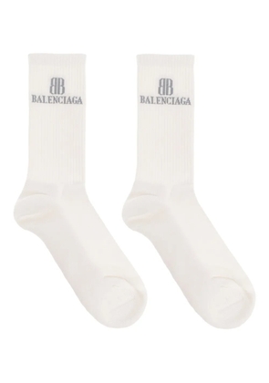 Balenciaga logo-embroidered ribbed socks - White