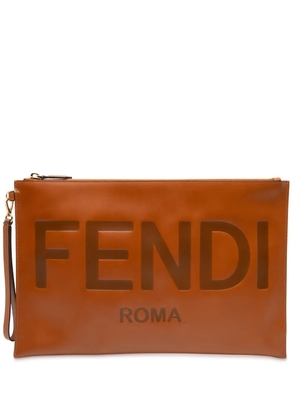 Fendi Pre-Owned 2000-2010 Leather Logo Flat Pouch clutch bag - Brown