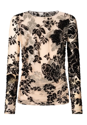 PINKO floral-velvet mesh top - Neutrals
