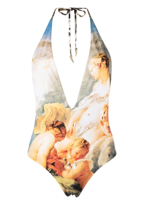 Roberto Cavalli Painting-print halterneck swimsuit - Neutrals