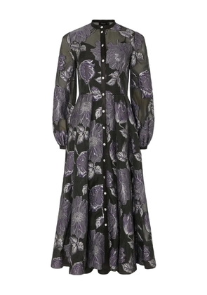 Temperley London Bridget Cocktail floral-print button-front midi dress - Black