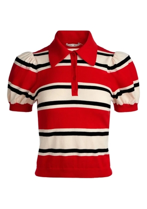 alice + olivia RAMONA striped puff-sleeve polo shirt - Red