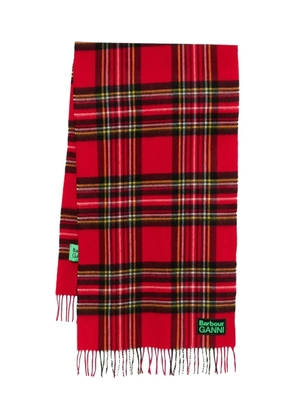 GANNI x Barbour tartan fringed scarf - Red