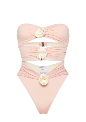 La Reveche floral-appliqué strapless swimsuit - Pink