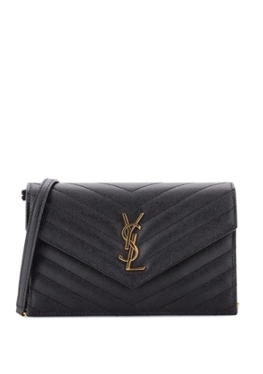 Saint Laurent Pre-Owned Classic Monogram Wallet on Chain Matelasse Chevron Leather Small crossbody bag - Black