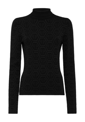 Philipp Plein logo-pattern turtleneck sweater - Black