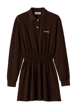 Miu Miu logo-embroidered piqué dress - Brown