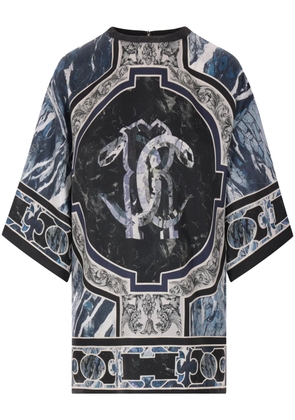 Roberto Cavalli Marble-print silk blouse - Blue