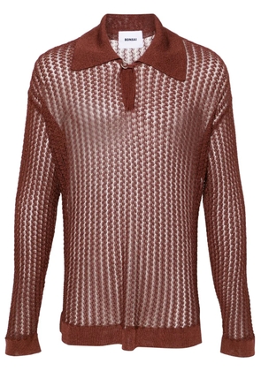Bonsai long-sleeve open-knit polo shirt - Brown