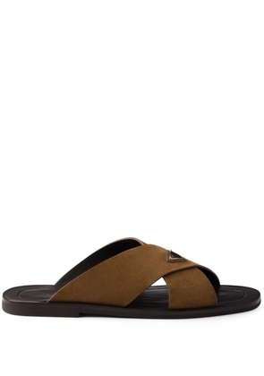 Prada suede crisscross slides - Brown