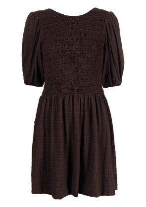 GANNI striped smocked mini dress - Brown
