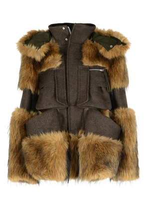 sacai fur-trimmed wool jacket - Brown