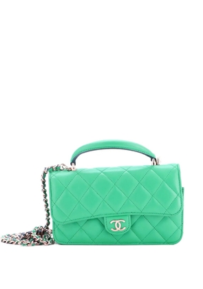 CHANEL Pre-Owned Classic Top Handle Flap Phone Holder with Chain Quilted Lambskin crossbody bag - Green